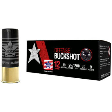 PPU Stars & Stripes Defense Buckshot Shotshells 12ga 2-3/4" 9-pellet 1200 fps 00 10/ct