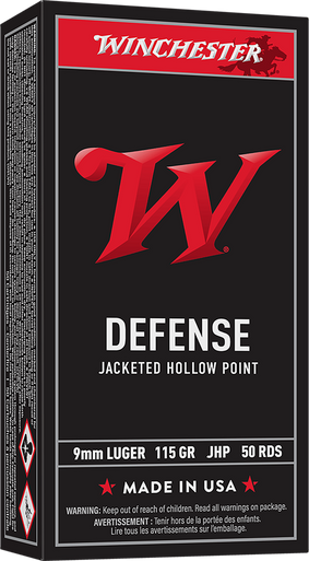 Winchester USA Pistol Ammo 9mm Luger Jacketed Hollow Point 115 Grain 50 Rounds