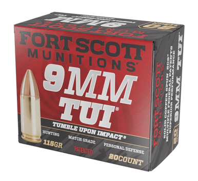 Fort Scott Munitions 9MM115SCV Tumble Upon Impact (TUI)  9mmLuger 115gr Solid Copper Spun 20 Rounds