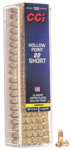 CCI Varmint Rimfire Ammo 22 Short 27 gr. Copper Plated HP 100 rd.