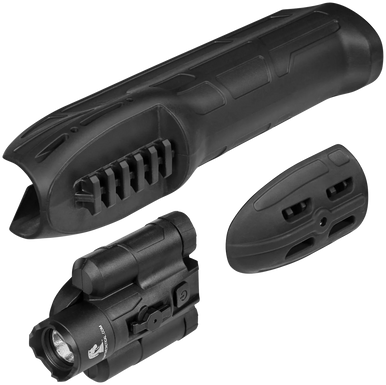 ADAPTIVE TACTICAL AT02900 EX Performance Forend with 300 Lumen Flashlight, Black Polymer, Concealed 2" Picatinny, Fits Remington 870/1100/11-87