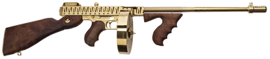 Thompson T150DTGTS 1927A-1 Deluxe 45 ACP Caliber with 16.50" Barrel, 20+1 Capacity (Stick), 50+1 Capacity (Drum), Gold w/Tiger Stripe Metal Finish, American Walnut Stock Wood Grip Right Hand