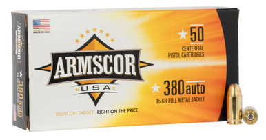 Armscor Range Pistol Ammo 380 ACP Full Metal Jacket 95 Grain 50 Rounds