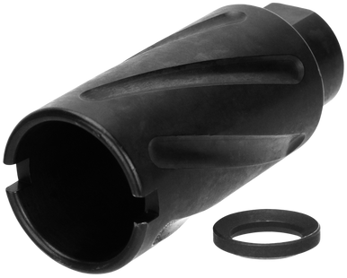 TacFire MZ10079MMN Spiral Fluted Muzzle Brake Black Oxide Steel with 1/2"-36 tpi Threads, 2.60" OAL & 1.12" Diameter for 9mm Luger AR-Platform