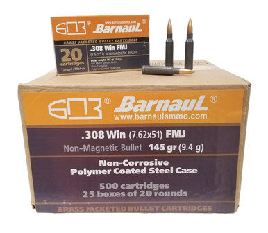 Barnaul .308 Win Rifle Ammo - 145 Grain | FMJ | Steel Casing | 500rd Case