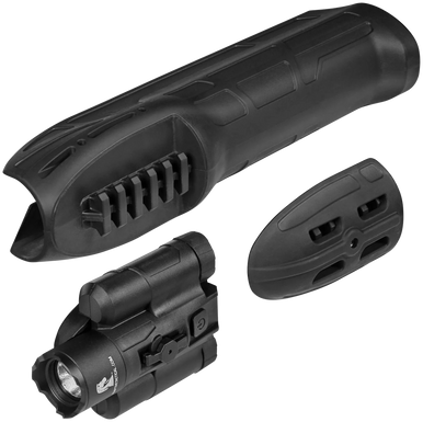 ADAPTIVE TACTICAL AT02901 EX Performance Forend with 300 Lumen Flashlight, Black Polymer, Concealed 2" Picatinny, Fits Most Mossberg 500/590/Maverick 88