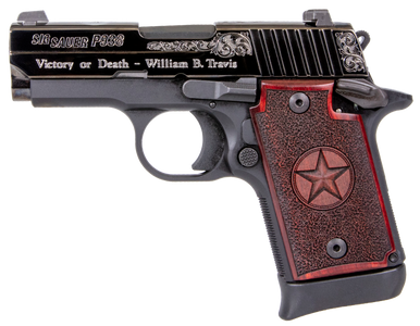 Sig Sauer P938 Texas Engraved 9mm 3in 7 Silver/Redwood Night Sights