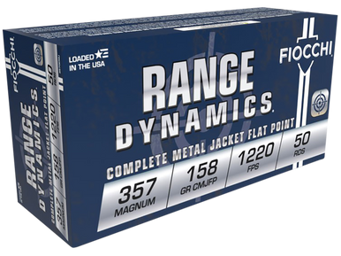 Fiocchi 357GCMJ Range Dynamics  357Mag 158gr Copper Metal Jacket Flat Point 50 Rounds
