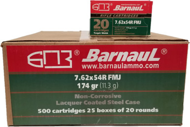 Barnaul 7.62x54R Rifle Ammo - 174 Grain | FMJ | Lacquered Steel Casing | 500rd Case