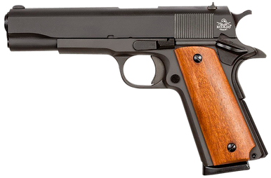 Rock Island 51421MA GI Standard FS *MA Compliant 45 ACP Caliber with 5" Barrel, 8+1 Capacity, Overall Black Parkerized Finish Steel, Beavertail Frame, Serrated Slide & Wood Grip