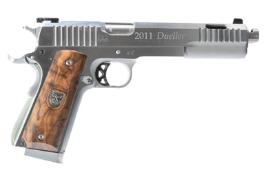 Arsenal Firearms Dueller Prismatic Double Barrel Pistol  Stainless  45ACP  65 Twin Ported Barrels  77 Parallel Mag  Walnut Grips