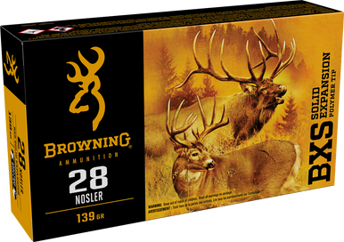 Browning Ammo B192400281 BXS Copper Expansion 28Nosler 139gr Lead Free Solid Expansion Polymer Tip 20 Rounds