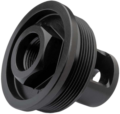 ADVANCED ARMAMENT COMPANY 65010 Flange Indexing Direct-Thread Adapter 1/2"-28 tpi, Muzzle Brake Design, for 1-3/8"-24 tpi Tubes