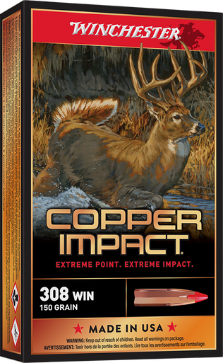Winchester Copper Impact 308 Winchester Copper Extreme Point 150 Grain 20 Rounds