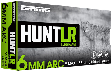 Ammo Inc 6ARC058VMXA20 Hunt Long Range 6mmARC 58gr V-Max 20 Rounds