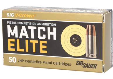 Sig Sauer E9MMA3COMP50 Match Elite Competition  9mmLuger 147gr V-Crown Jacketed Hollow Point 50 Rounds