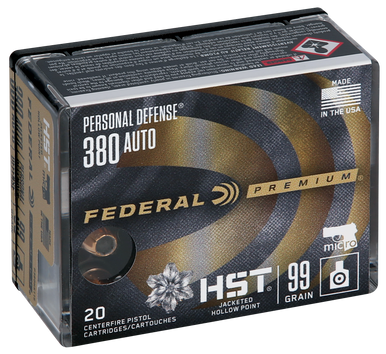 Federal Premium Personal Defense Handgun Ammo 380 ACP 99 gr. HST Micro JHP 20 rd.