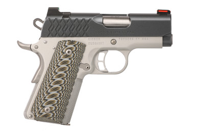 Kimber Mfginc 3000356 Aegis Elite Ultra 45 ACP 71 3 Ramped Barrel Matte Black KimPro II Fixed Fiber Optic Front Stainless Steel Slide Satin Silver Round Heel G10 Grip