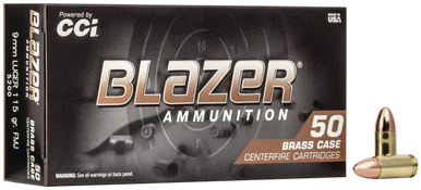 CCI Blazer Brass Pistol Ammo 9mm Luger 115 gr. FMJ Round Nose 50 rd.