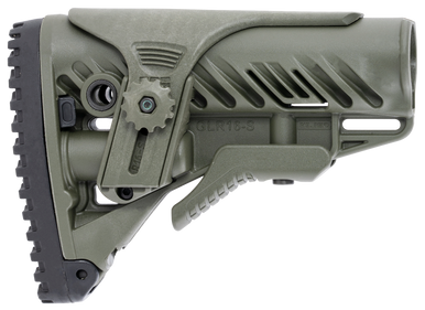 FAB Defense FXGLR16CPG GLR-16  Tactical Buttstock for AR-15/ M4 w/Adjustable Cheek-Rest & Anti-Rattle Mechanism OD Green Polymer