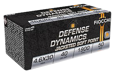 Fiocchi 46EXB Defense Dynamics  4.6x30mmH&K 40gr Jacketed Soft Point 50 Rounds
