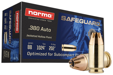 Norma Ammunition 803807680  Safeguard 380ACP 88gr Jacketed Hollow Point 50 Rounds