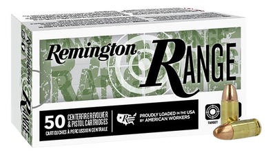 Remington Range Handgun Ammo 9mm Full Metal Jacket 115 Grain 50 Rounds