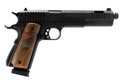 Arsenal Firearms Dueller Prismatic Double Barrel Pistol  Black  45ACP  65 Twin Ported Barrels  77 Parallel Mag  Walnut Grips