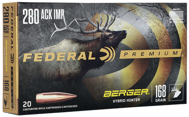 Federal Premium Rifle Ammo 280 Ackley 168 gr. Berger Hybrid Hunter 20 rd.