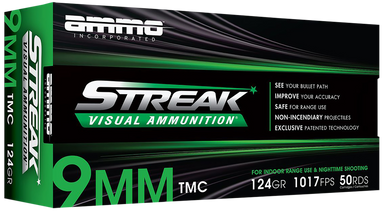 Ammo Inc STREAK Target 9mm Luger Handgun Ammo - 124 Grain | TMC | Green | 50rd Box