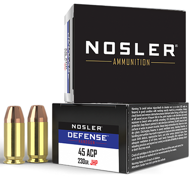 Nosler 39645 Defense Handgun 45ACP 230gr Bonded Performance Jacketed Hollow Point 20 Rounds