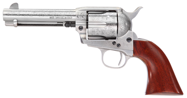Taylors & Company 550928 1873 Cattleman 357 Mag Caliber with 4.75" Barrel, 6rd Capacity Cylinder, Overall White Floral Engraved Finish Steel & Walnut Grip