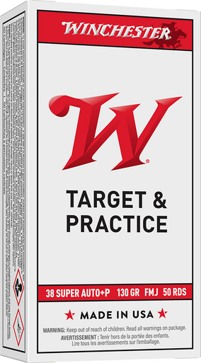 Winchester USA Pistol Ammo 38 Super+P 130 gr. FMJ 50 rd.