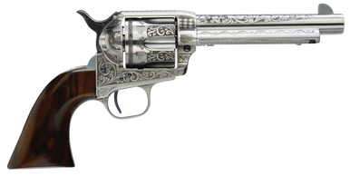 Taylors & Company 550898 1873 Cattleman 45 Colt (LC) Caliber with 5.50" Barrel, 6rd Capacity Cylinder, Overall White Photo Engraved Finish Steel & Walnut Grip