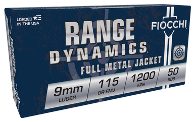 Fiocchi Range Dynamics Pistol Ammo 9mm 115 gr. FMJ 50 rd.