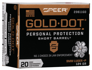 Speer Gold Dot Personal Protection Pistol Ammo 9mm +P 124 gr. HP Short Barrel 20 rd.