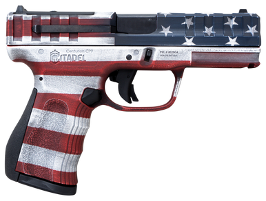 Citadel CITCP9USACAN Centurion CP9 Compact Frame 9mm Luger 14+1, 4" Black Steel Barrel, American Flag Cerakote Optic Ready/Serrated Steel Slide, Polymer Frame & Grip, Features Matching Ammo Can