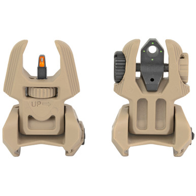 Meprolight USA 403440 FUBS Self Illuminated Flip Backup Sights  Desert Tan-Orange Front Sight /Green Rear Sight for AR-15