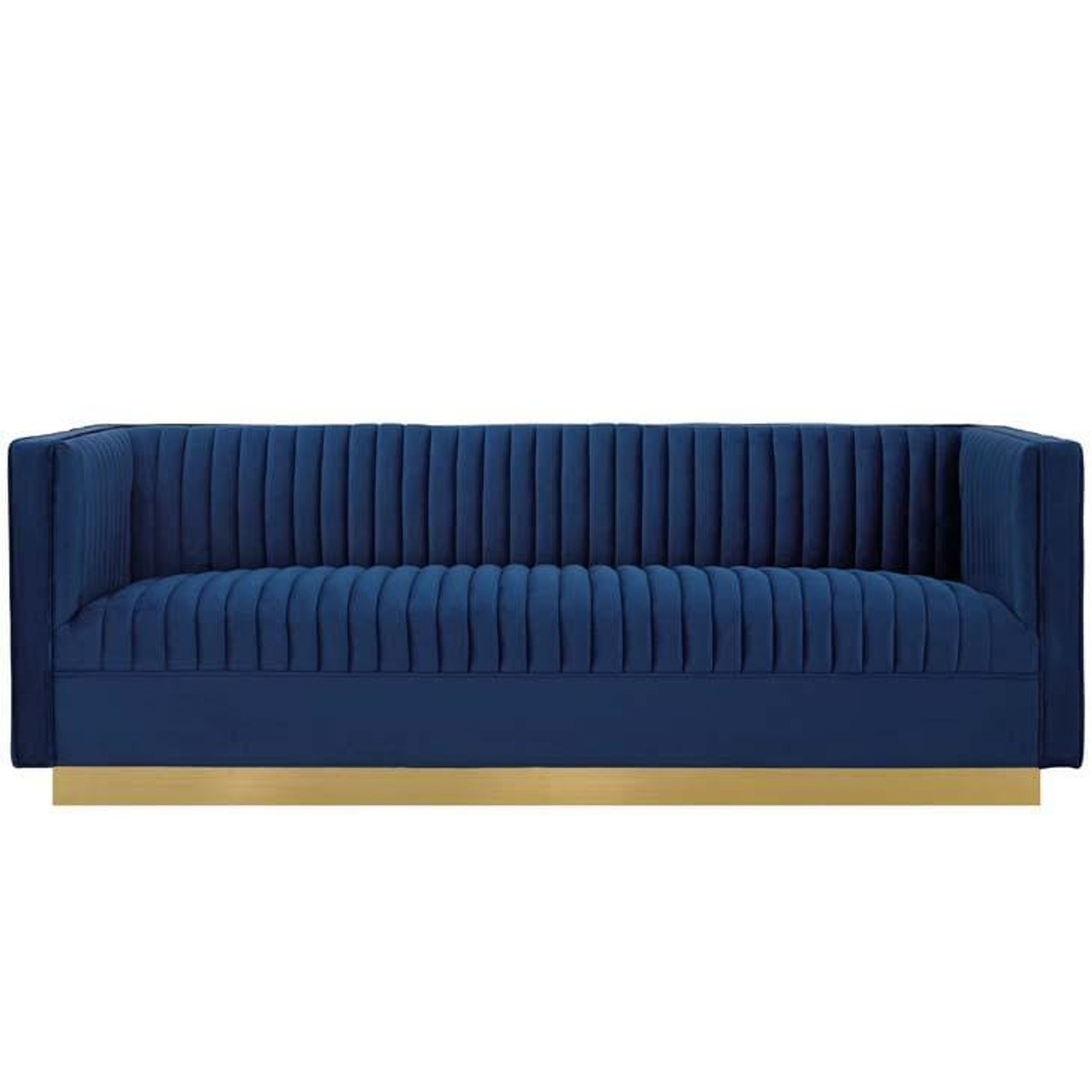 Royal Glam Navy Blue Velvet Sofa - Designdistrict