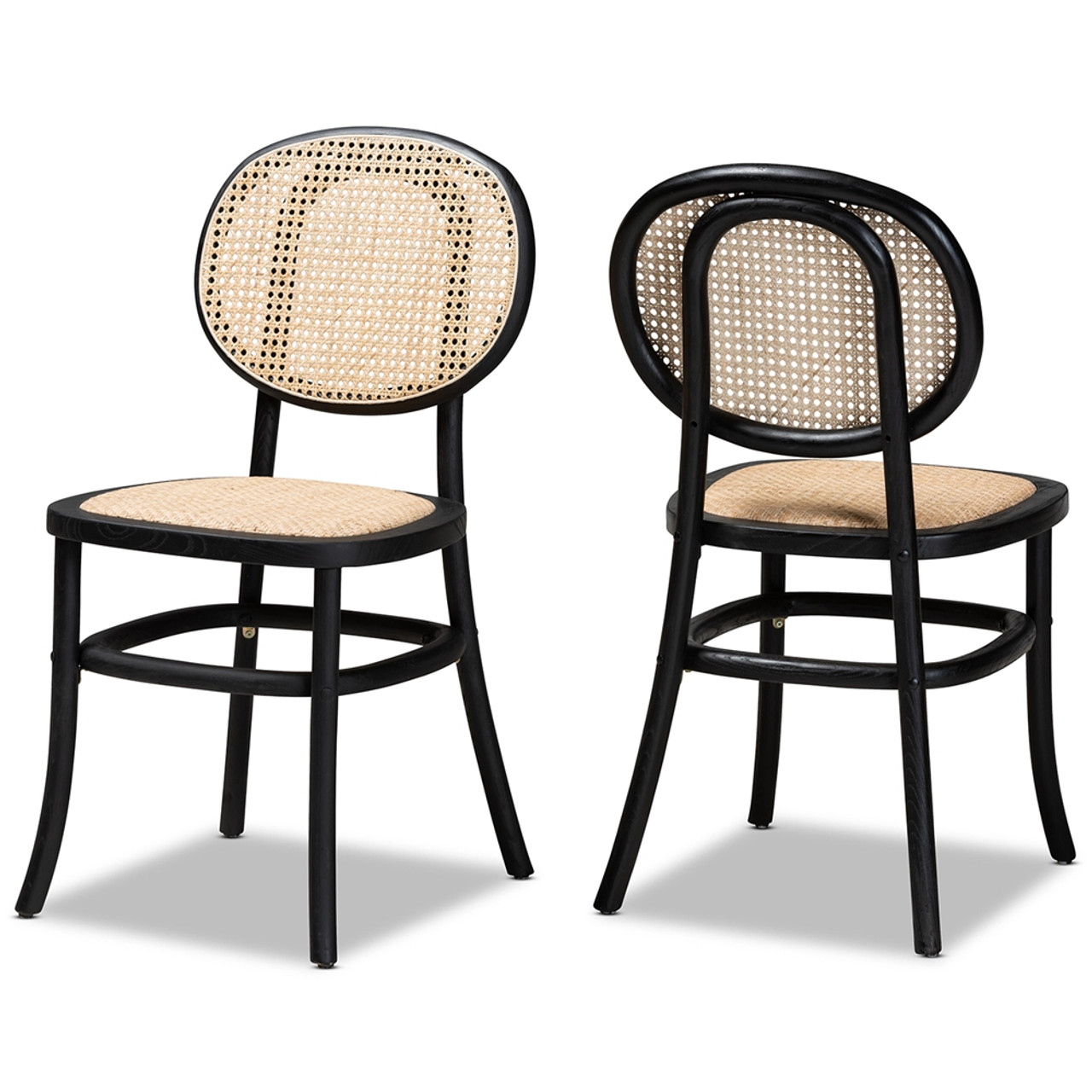 black wood and rattan dining chair