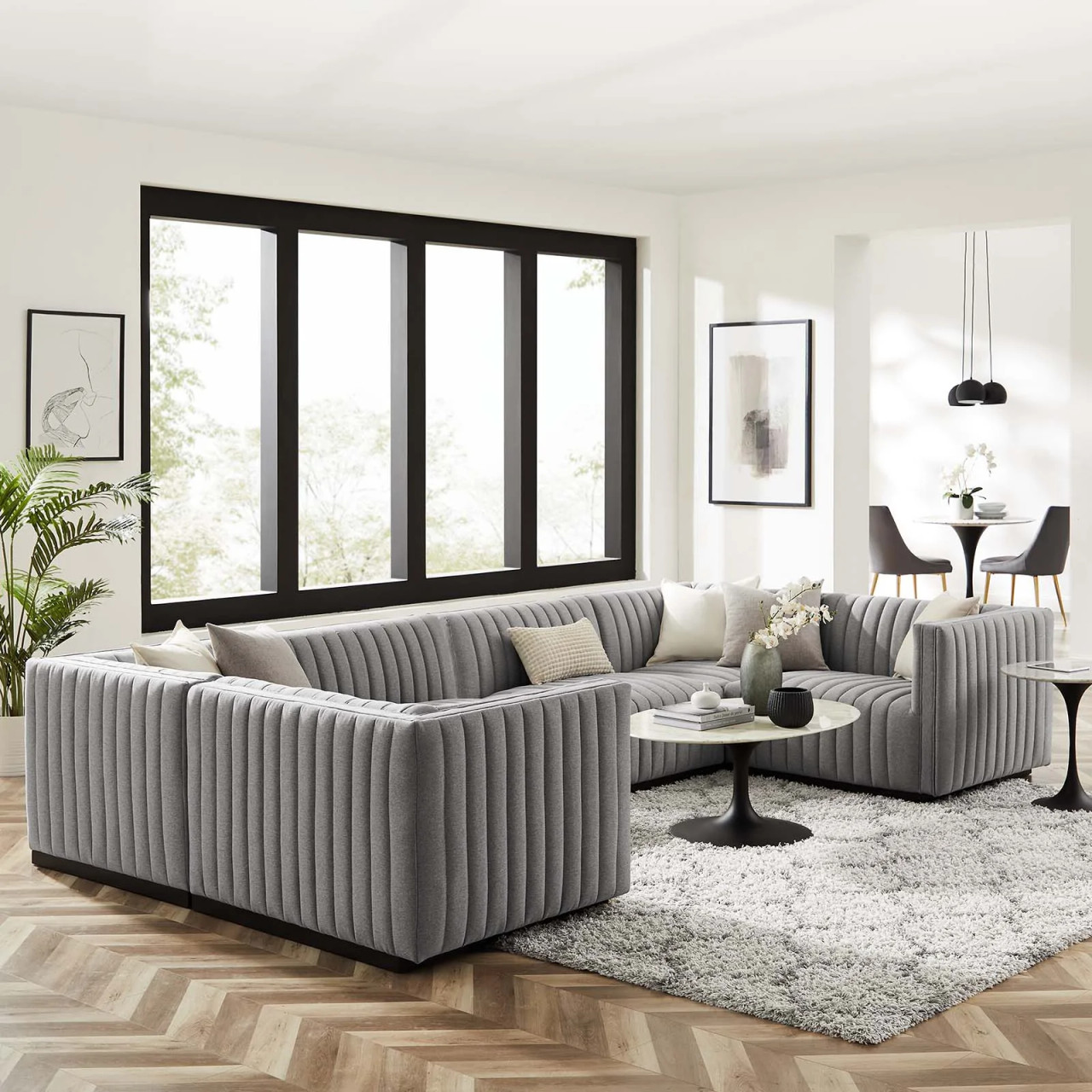 Light gray u shaped shop sectional