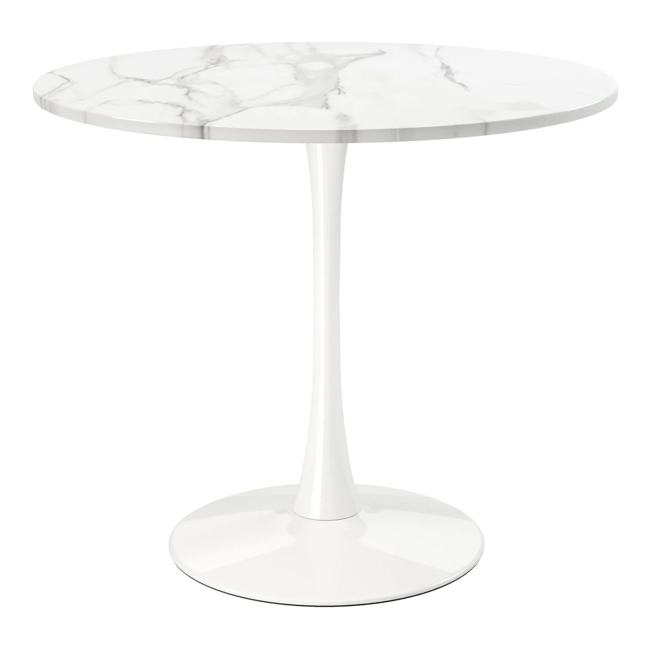 Pedestal Design 36" Wood Top Dining Table, Marble Laminate