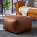 Barrington Leather Pouf, Burnt Orange