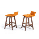 Earnest Walnut Bar Stools, Orange, Set of Two