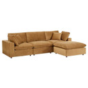 Crux Down Filled Overstuffed 4 Piece Sectional Sofa, Cognac Velvet