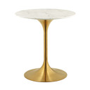 Pedestal Design 28" Round Dining Table Artificial Marble, Gold