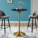 Pedestal Design 28" Round Black Artificial Marble Bar Table, Brushed Gold