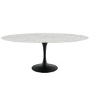 Pedestal Design 78” Oval Artificial Marble Dining Table, Black White