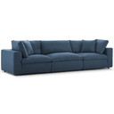 Crux Down Filled Overstuffed 3 Piece Sectional Sofa, Azure