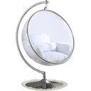 Swing Bubble Chair, Chrome Metal Base, White Fabric